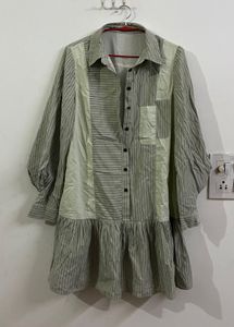 Striped Shirt Dress with Ruffle Hem