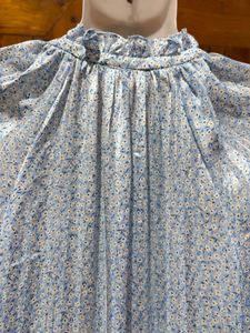 Blue Floral Print Tie Neck Top