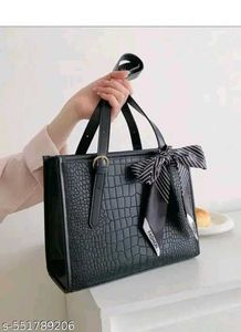 Chic Black Croc Tote Bag with Scarf Accent