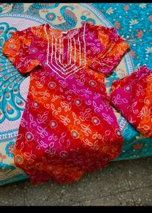 Vibrant Bandhani Kurta Set with Embellishment