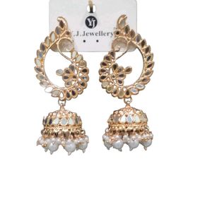 Elegant Jhumka Earrings with Pearl & Mirror Work