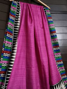 Dark Pink Bhagalpuri Tussar Silk Dupatta