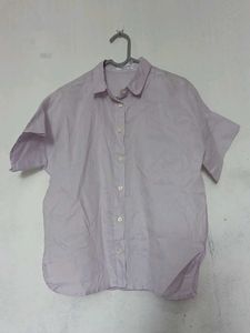 Linen Light Purple Short Sleeve Button-Up Shirt