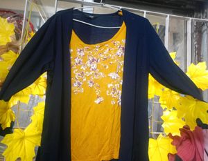 Mustered And Navy Blue Jacket Top