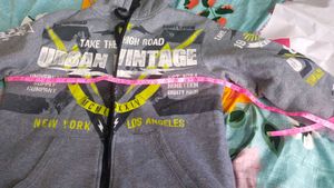Grey Zipper Hoodie with Graphic Print