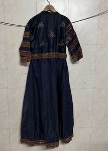 Elegant Navy Blue Embroidered Gown