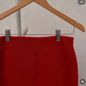 Red Ribbed Mini Skirt