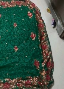 Elegant Emerald Green Embroidered Saree