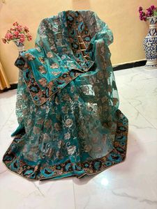 Stunning Teal Embroidered Saree