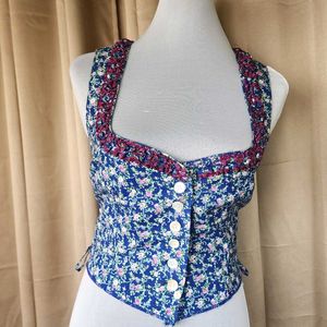 Floral Print Button-Up Vest Top