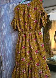 Pretty &amp; Stylish Mustard Floral Cold Shoulder Dr