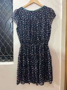 Navy Floral Chiffon Tiered Dress