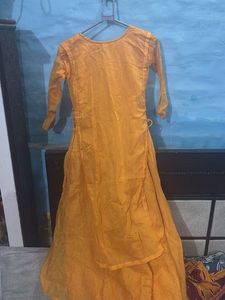 Yellow Embroidered Kurta with attached skirt style