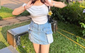 y2k denim white washed skirt