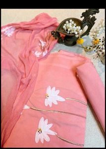 Beautiful Pink Floral unstitched dress material