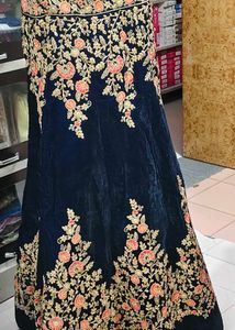 Navy Blue Embroidered Velvet Lehenga Choli