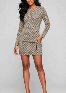 Chic Monogram Print Dress with Zipper Pockets