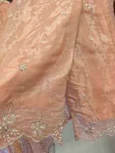 Rich Ethnic Peach Net Top-Palazzo Set