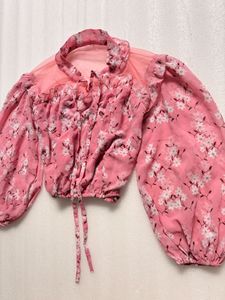 Chic Pink Floral Puff Sleeve Top