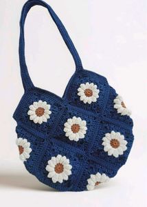 Boho Crochet Daisy Tote Bag