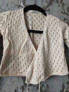 Cream Crocheted Knit Cardigan