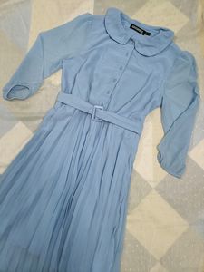 Light Blue Pleated Midi Dress