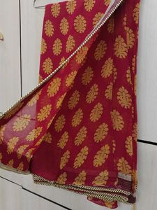 Beautiful Red &amp; Gold Print Saree