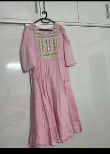 Pretty Pink Kurta with Embellished Neckline