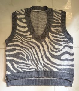 Grey Zebra Print Knit Vest