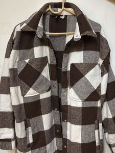 H&amp;M Brown &amp; White checked oversized Shacket