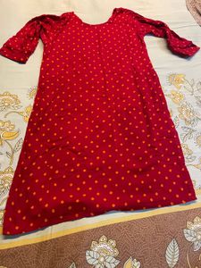 Red Bandhani Kurta Set with Yellow Dupatta