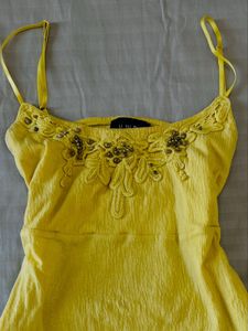 Yellow Embellished Spaghetti Strap Top
