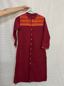 Maroon Kurta with Embroidered Yoke