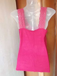 Pink Lace Trim Cami Top