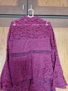 Elegant Maroon Lace Bell Sleeve Dress