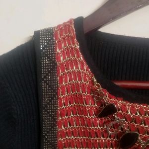 Long Woollen Top With Golden Detailing