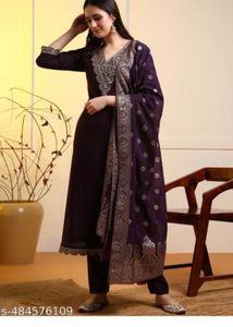 Elegant Purple Embroidered Kurta Set with Dupatta