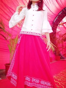 White Top And Red Side Cut Long Skirt (Ethnic Wear)