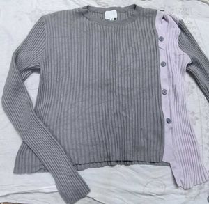 Asymmetrical Colorblock Ribbed Sweater