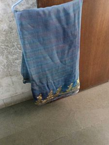 Blue Saree with Gold Border