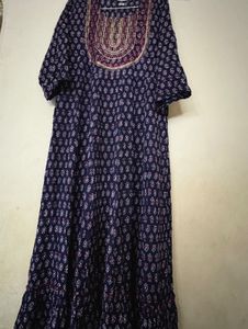 Navy Blue Printed Kurta