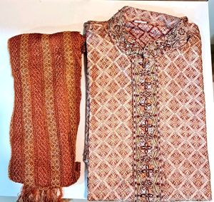 Men Silk Sherwani Style Zari Kurta Set