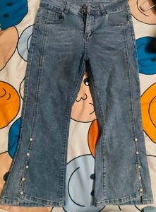 Stylish Blue Jeans with Pearl Accents