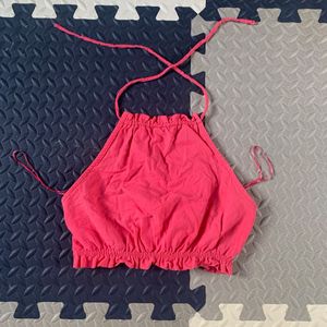 Bershka Vibrant Pink Halter Neck Crop Top ⭐️