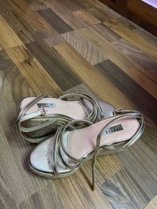 Gold Strappy Wedge Espadrille Sandals