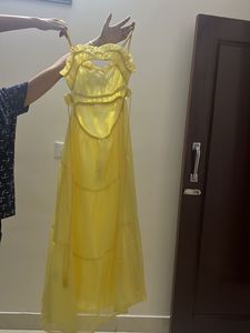 Yellow Tiered Maxi Dress with Tassels