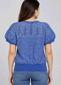 Stylish Blue Textured Short Sleeve Top