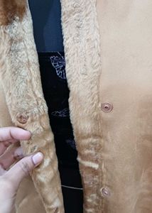 Brown suede..inside Faux Fur Trim Coat