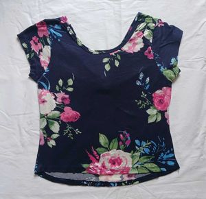 Navy Floral Twist Front Cap Sleeve Top