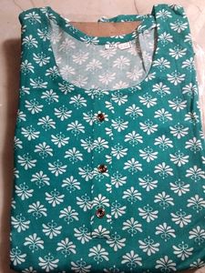 Teal Kurta with White Floral Print